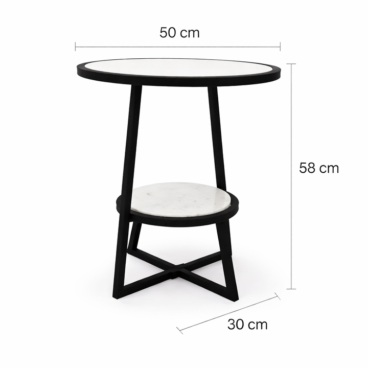 2 Tier Round Marble Table With Iron Base