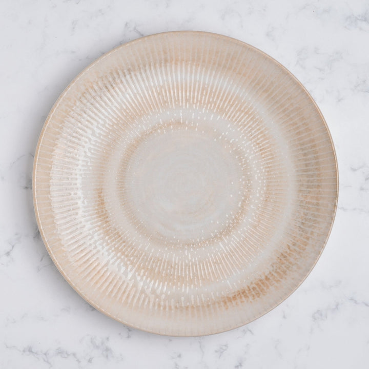 Paros Shell Sand Round Rimless Porcelain Plate | Textured Reactive Glaze Dinner Plate | Set of 6