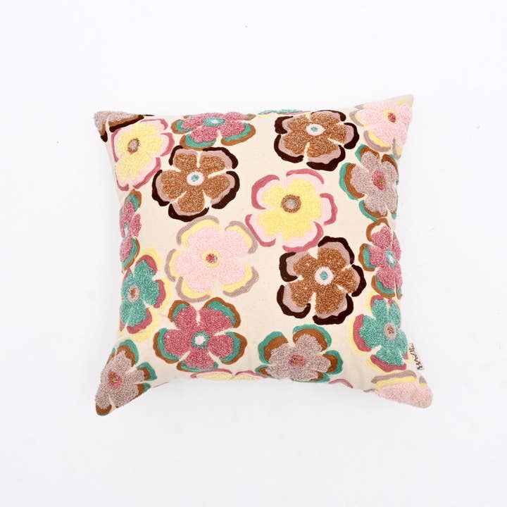 Printed Cotton Cushion- Retro Floral Design- 45x45 cm