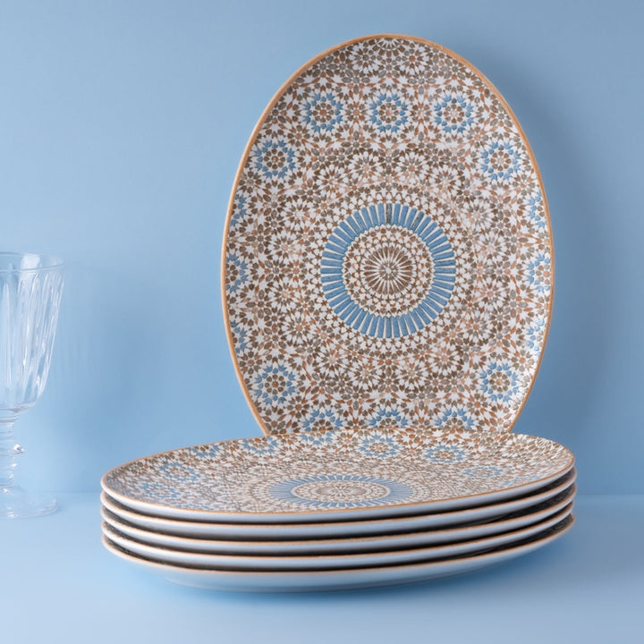 Oval Porcelain Plate with Foot 32cm | Moroccan Pattern Serving Platter | Professional Hospitality Tableware | Set of 6