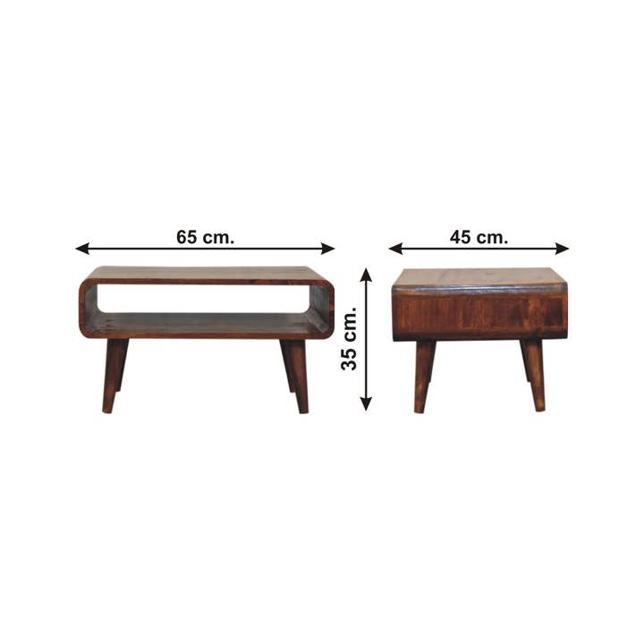 Brown Lacquered Chestnut Solid Mango Wood Minimalist TV Stand with Open Compartment & Tapered Legs
