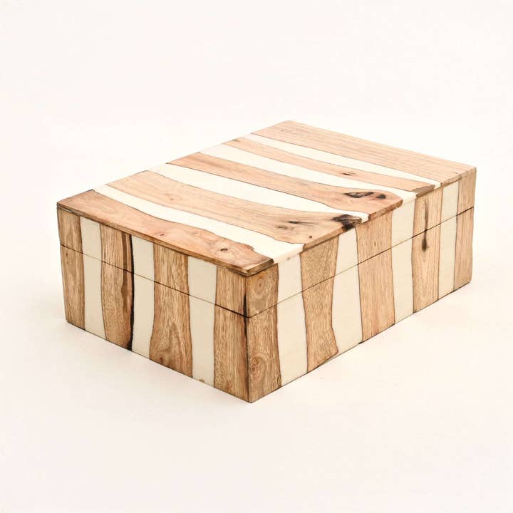 White Striped Wooden Decorative Box