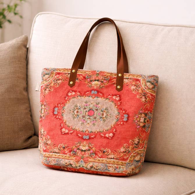 Vintage Floral Embroidered Cotton Tote Bag - 40x48 cm