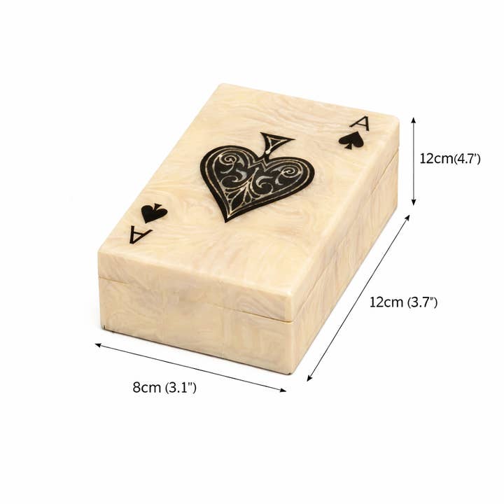 Pearl Spade Resin Playing Card Box – White & Black