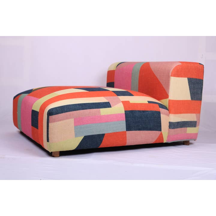 Geometric Cotton Floor Daybed with Backrest -Multicolor