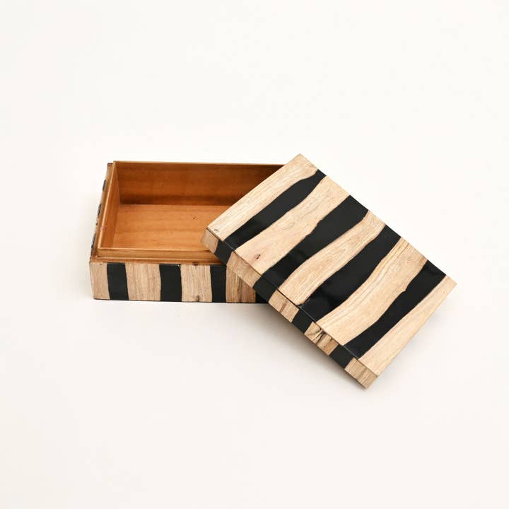Black Striped Wooden Decorative Box
