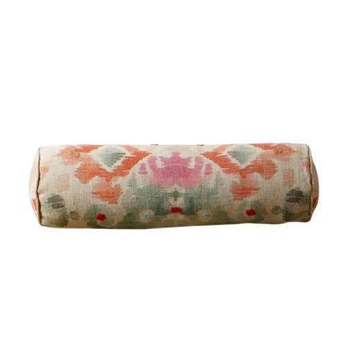 Ikat Linen Bolster Cushion Multicolor 60 x 17.5 cm