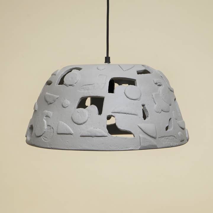 Grey Paper Mache Pendant Lamp Textured Finish