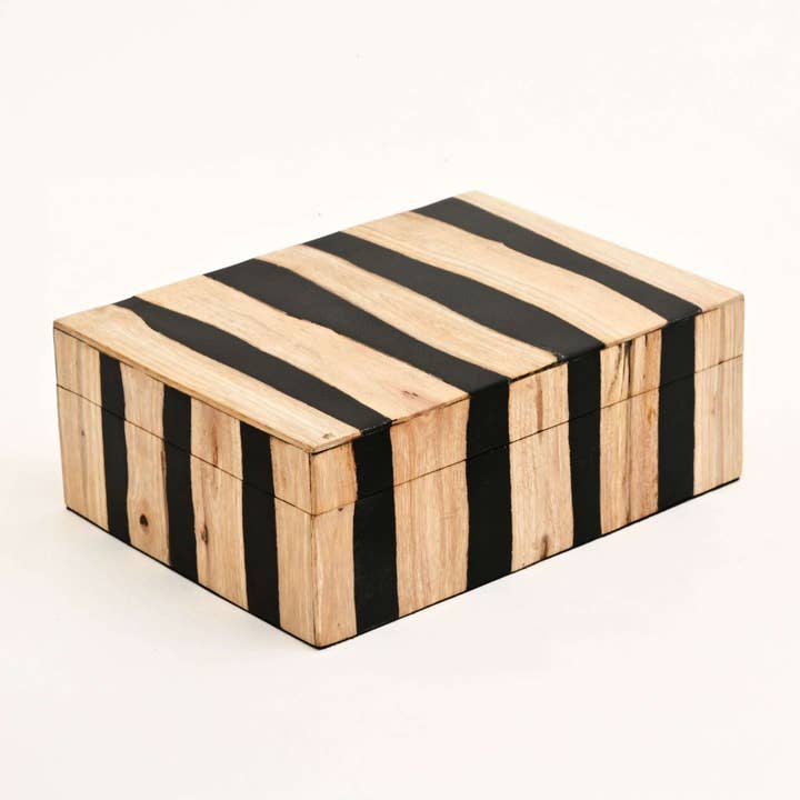 Black Striped Wooden Decorative Box