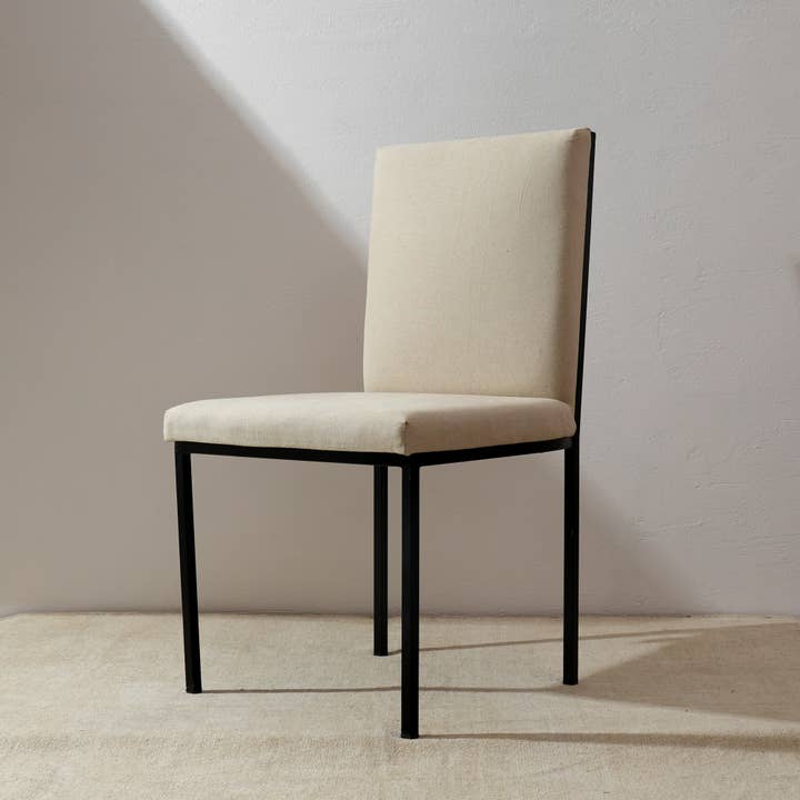 Modern Bouclé Dining Chair – Upholstered Dining Chair with Black Iron Frame | Beige