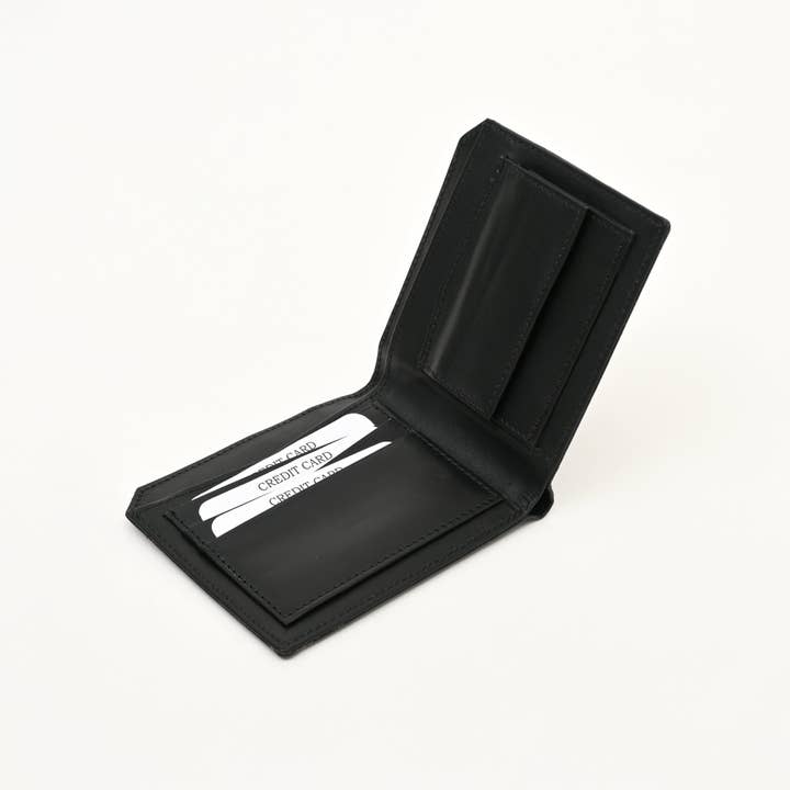 Luxury Black Napa Leather Wallet – Slim Croc Design with Coin Pocket & Card Slots
