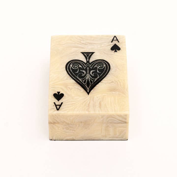 Pearl Spade Resin Playing Card Box – White & Black