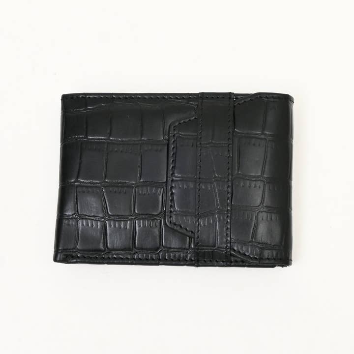 Men’s Leather Wallet 3B Scrblk – Premium Black Croc Look Napa Leather Wallet with Coin Pocket & 6 Card Slots | Luxury Slim Bifold Design