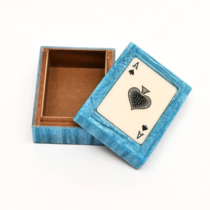Blue Ace Resin Playing Card Box – Blue & White