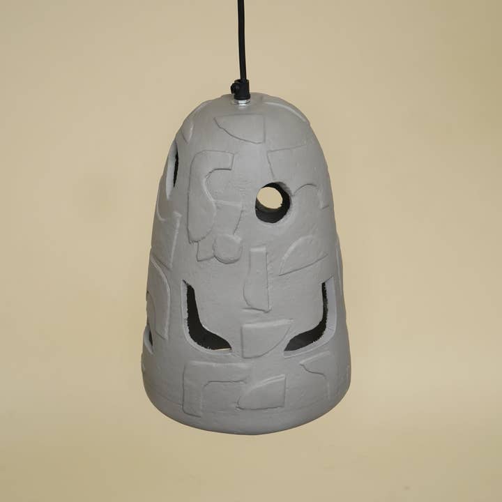 Petros Pendant Lamp – Handcrafted Papier-Mâché Hanging Light in Modern Gray