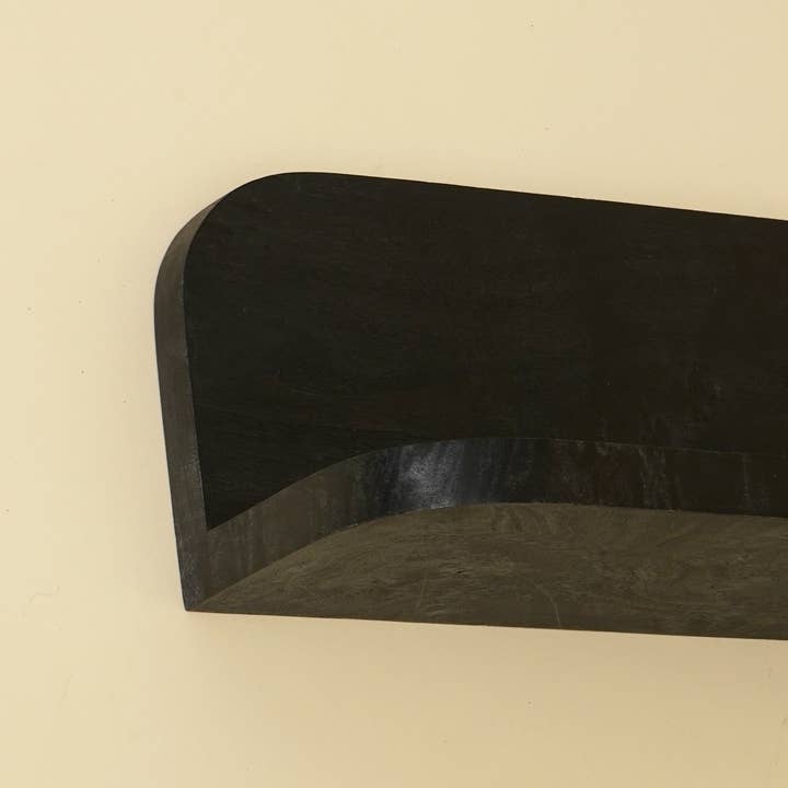 Modern Floating Wall Shelf – Black Display Shelf with Mapa Burl Veneer | Small