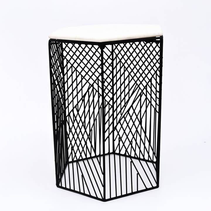 Hexagonal Wire Marble Table  Set of 2