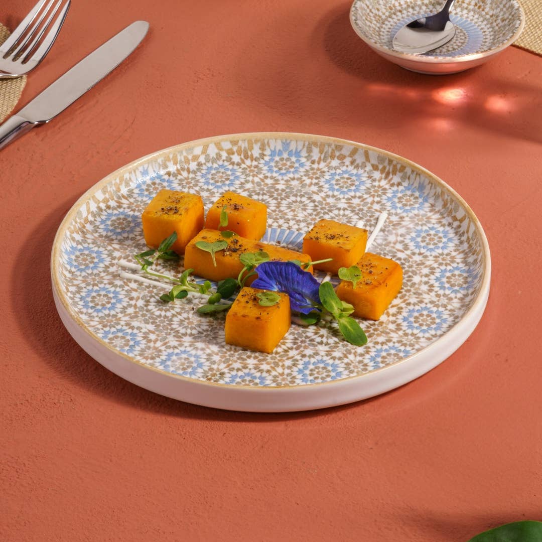 Cruise Tangier Short Rim Stackable Porcelain Plate – Set of 4 | Moroccan Pattern Dinner Plate | Professional Hospitality Tableware