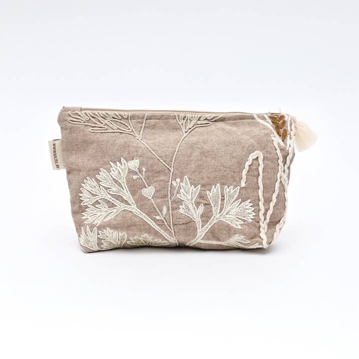 Cotton Pouch – Botanical Embroidered Design – 18x30 cm