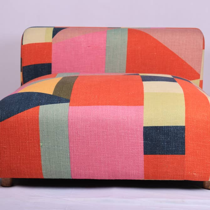 Geometric Cotton Floor Daybed with Backrest -Multicolor