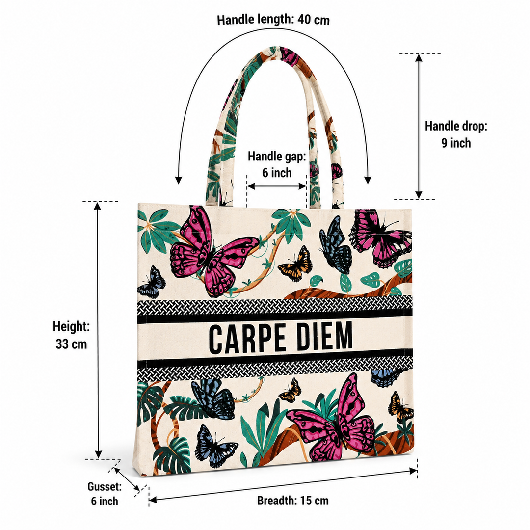 Butterfly Canvas Tote Bag – Carpe Diem Eco-Friendly Carryall
