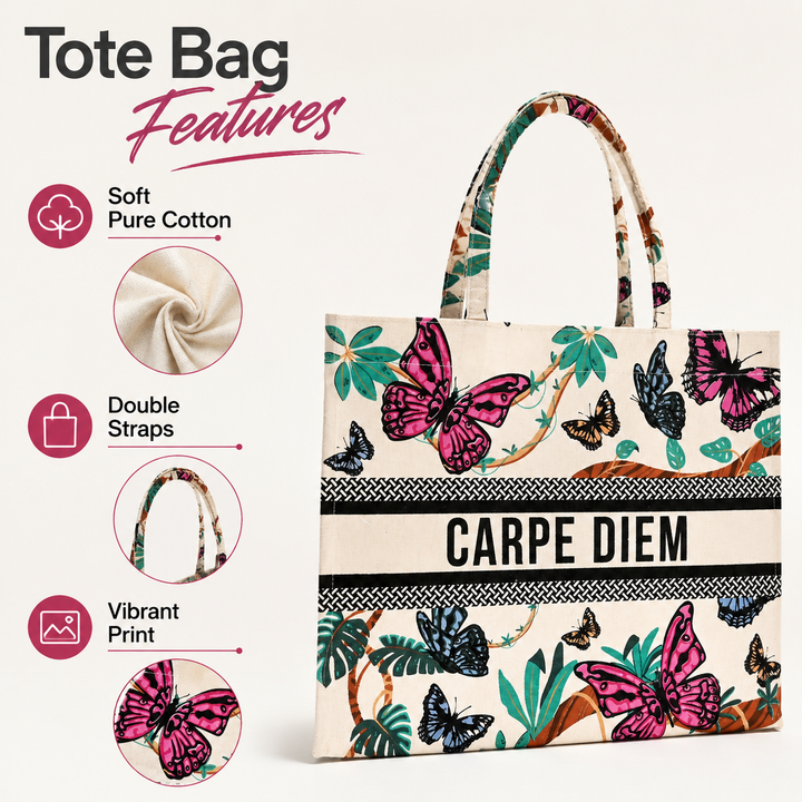 Butterfly Canvas Tote Bag – Carpe Diem Eco-Friendly Carryall