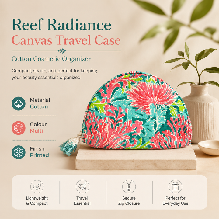 Reef Radiance Canvas Travel Case – Cotton Cosmetic Organizer