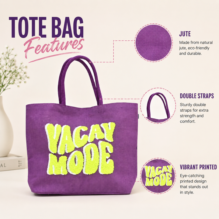 Neon Vacay Mode Beach Tote – Chic Multi-Color Jute Bag