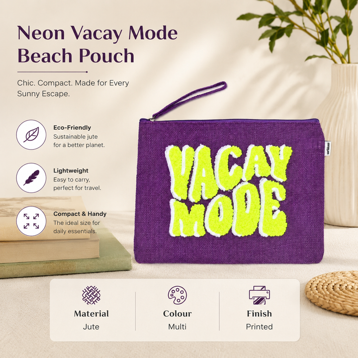 Neon Vacay Mode Beach Pouch – Chic Compact Organizer