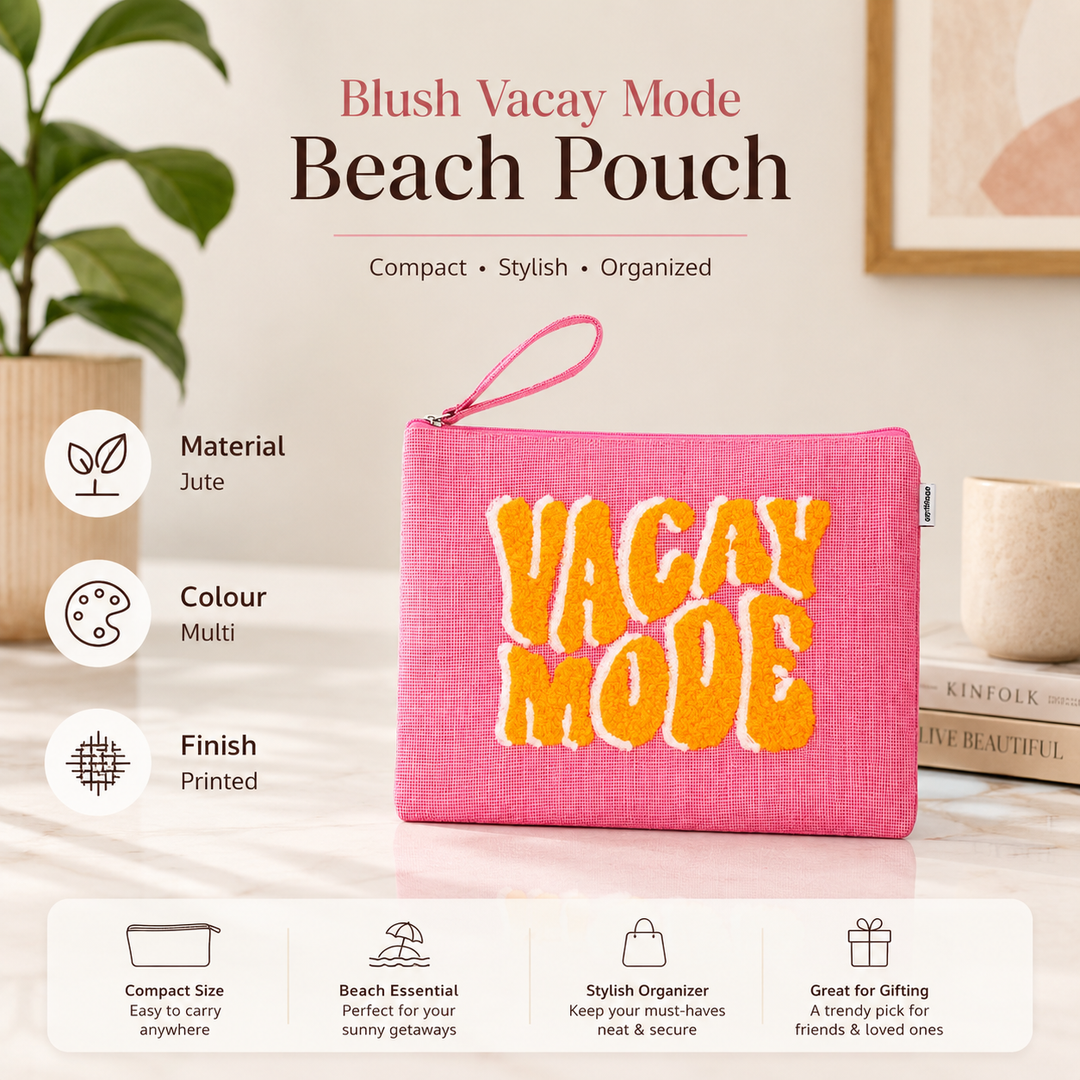 Blush Vacay Mode Beach Pouch – Compact Stylish Organizer