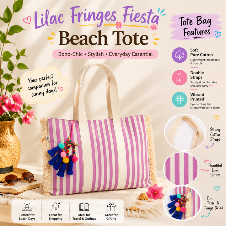 Lilac Fringes Fiesta Beach Tote – Boho-Chic Carryall
