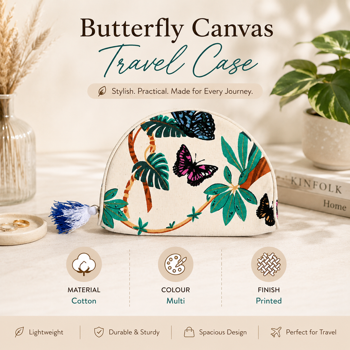 Stylish Butterfly Canvas Travel Case – Cosmetic & Accessory Bag