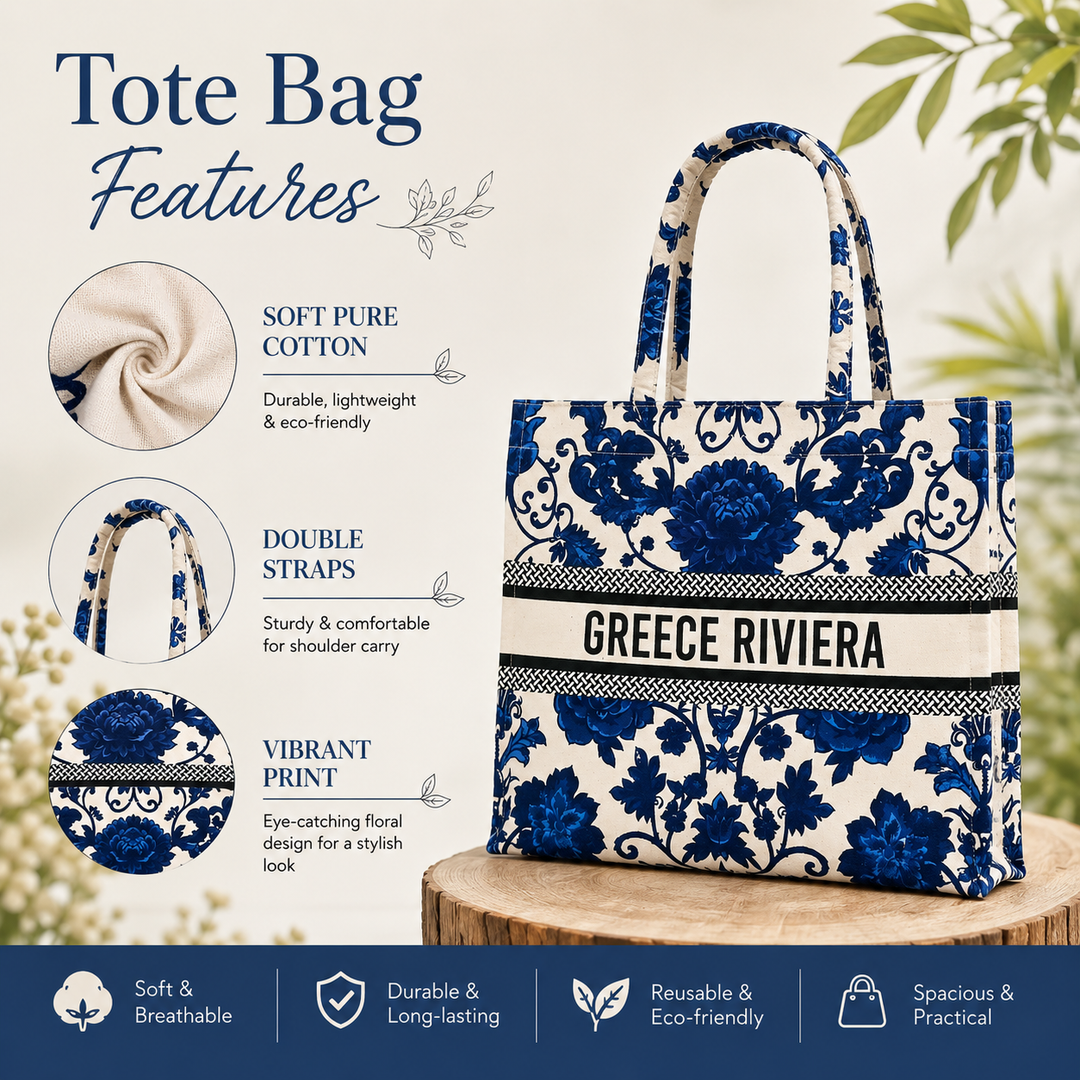 Reusable Floral Canvas Tote Bag – Cotton Shopper Bag