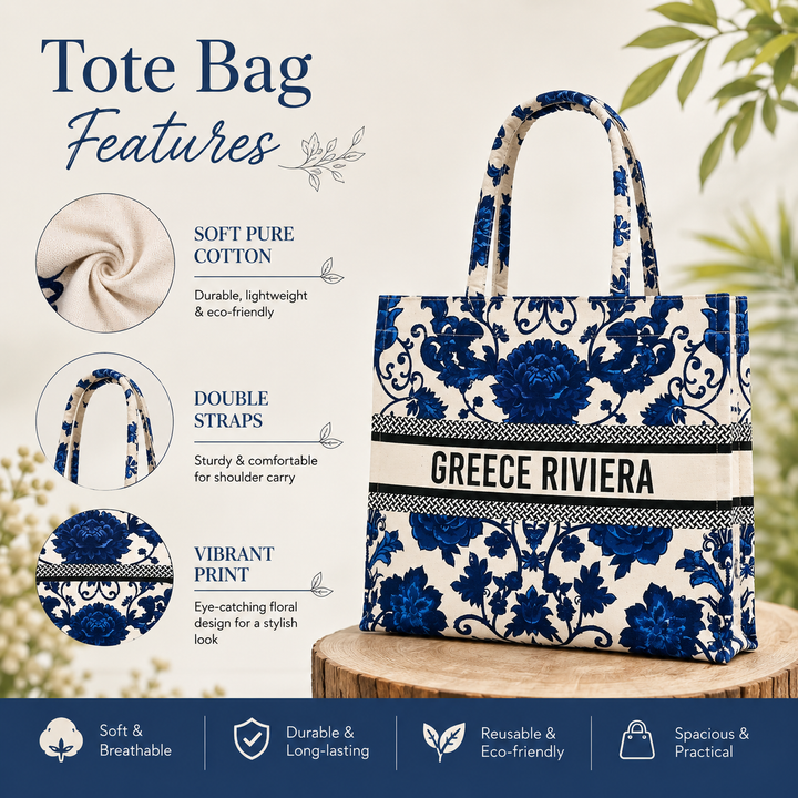 Reusable Floral Canvas Tote Bag – Cotton Shopper Bag