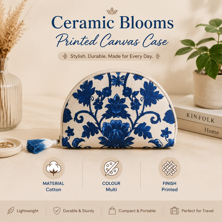 Floral Canvas Travel Case – Cotton Cosmetic & Accessory Bag
