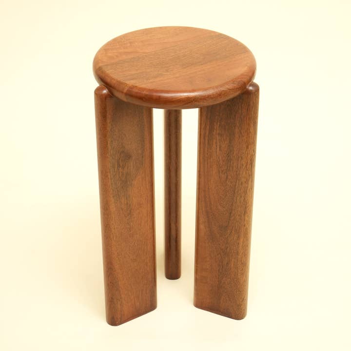 Handcrafted Solid Wood Accent Side Table – Dark Brown Round End Table | Large