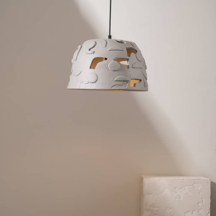Grey Paper Mache Pendant Lamp Textured Finish