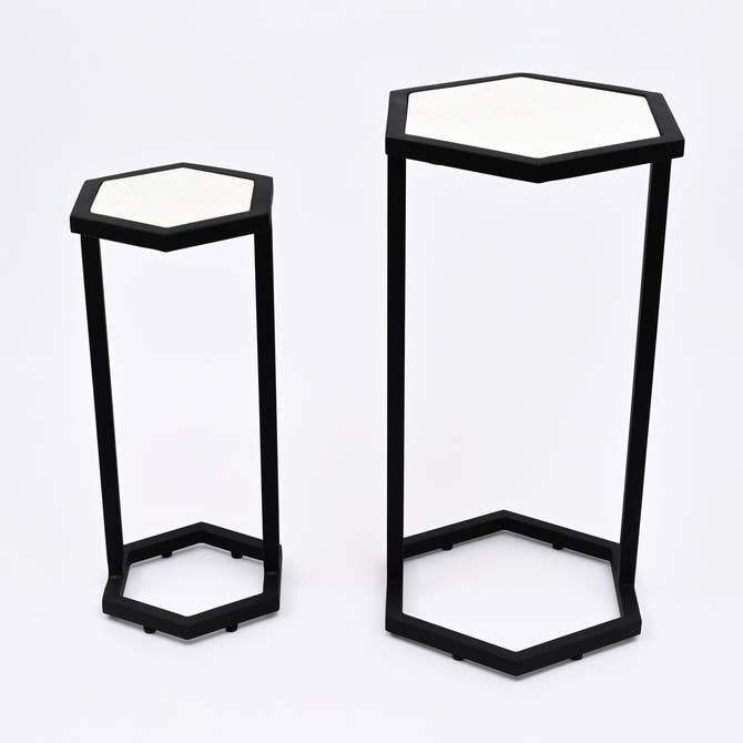 Hexaognal Marble Table  Small Set of 2