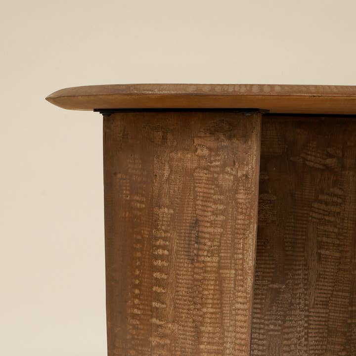 Solid Mango Wood Side Table – Sculptural Round Accent Table | Brown