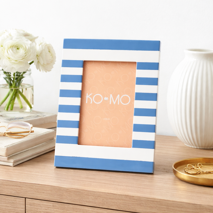 Blue Striped Resin Photo Frame 4x6 Inch Modern Tabletop