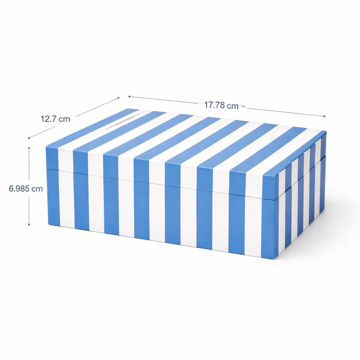 Blue Striped Resin Box Glossy MDF Storage Decor 17cm