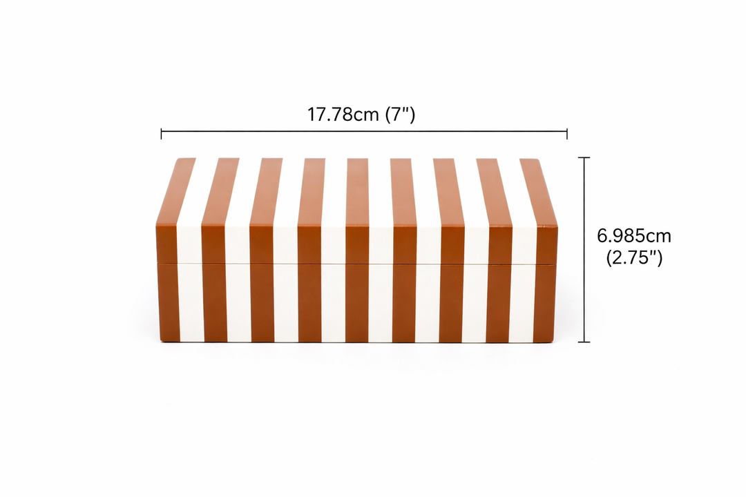 Brown Striped Resin Storage Box MDF Decorative Organizer