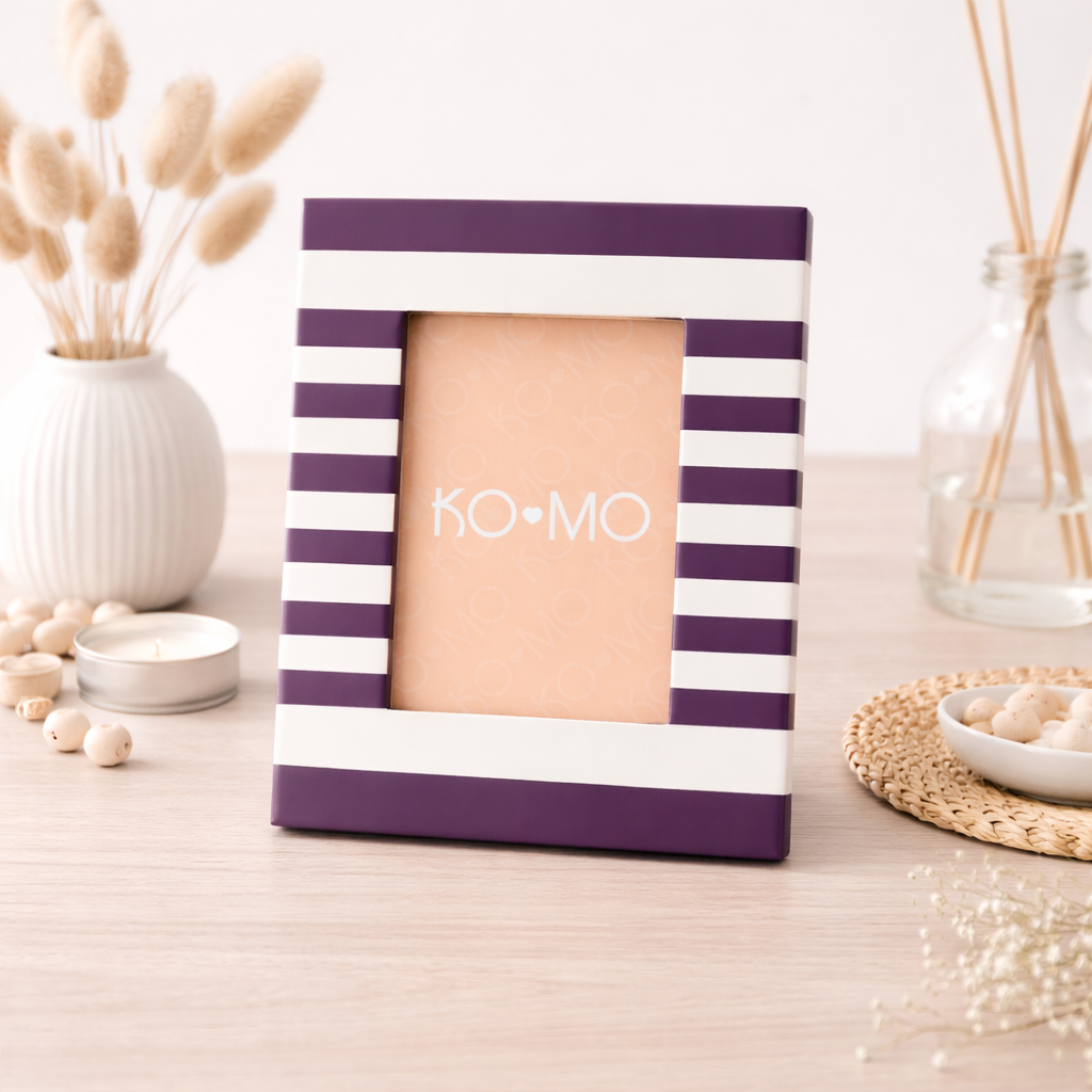 Purple Striped Resin Photo Frame 4x6 Inch Modern Tabletop