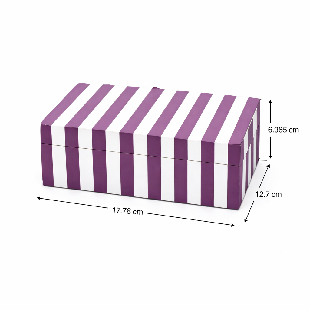 Purple Striped Resin Storage Box Glossy MDF Decorative Case