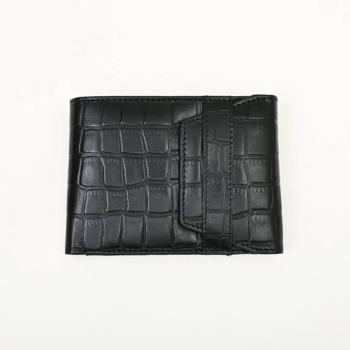 Men’s Leather Wallet 3S Scrblk – Premium Black Croc Look Napa Leather Wallet with Coin Pocket & 6 Card Slots | Elegant Slim Bifold Wallet