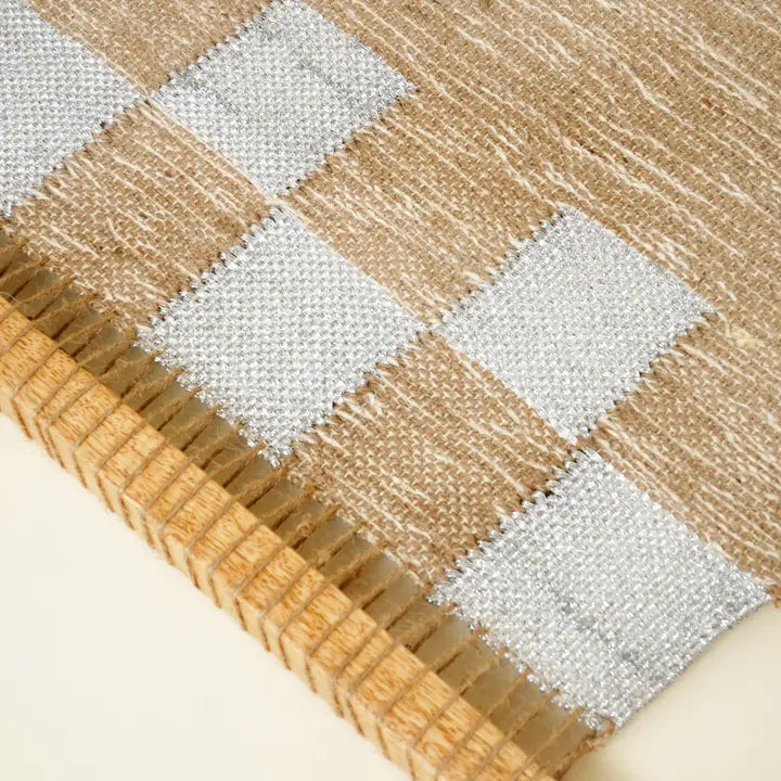 Checked Hemp & Acacia Wood Wall Art – Natural Textured Decorative Accent