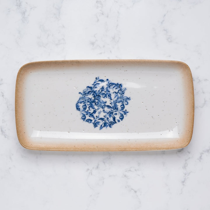 Cruise Amalfi Rectangular Porcelain Plate – Set of 6 | Mediterranean Blue Floral Serving Platter | Professional Hospitality Tableware