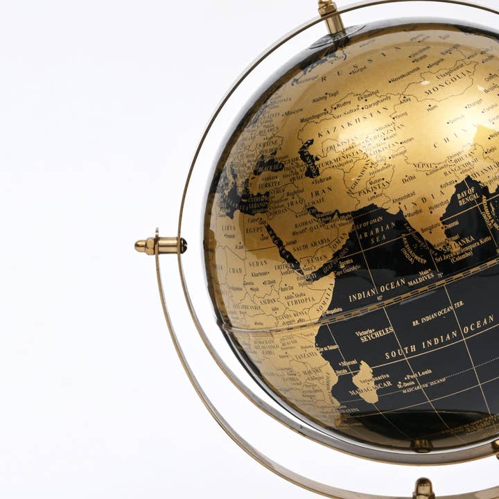 World Globe Decorative Metal Table Accent | Gold & Black