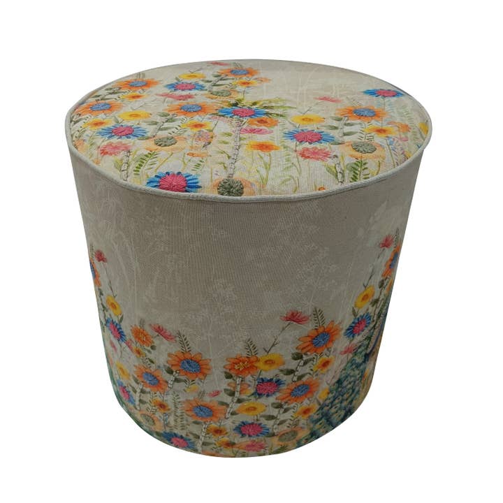 Printed & Embroidered Cotton Pouf – Peacock Design– 40x45 cm