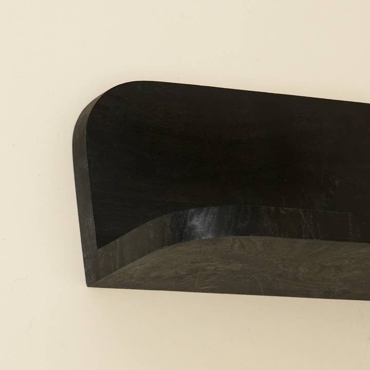 Modern Floating Wall Shelf – Black Display Shelf with Mapa Burl Veneer | Medium